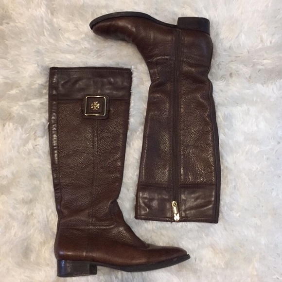 Tory Burch Julian Riding Boots Fig Brown Size 7 - Picture 2 of 8